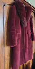 Faux Sheepskin Effect Heavy Thick Coat Fur Collar 12 14 M L Overcoat Wine Plum