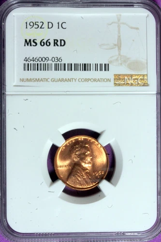 1952 D NGC MS66 RD Lincoln Wheat Cent #B34416