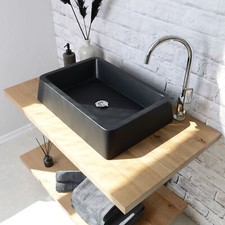 Terrazzo Waschbecken Zoid 60x42x13cm schwarz Naturstein Waschschale wohnfreuden