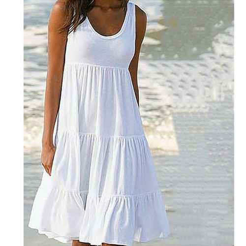 Übergröße Damen Urlaub Sommer ärmellos Party Strand locker kurzes Kleid Sommerkleid - Bild 9 von 15