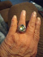 Vtg S925 Sterling Silver Green Inlayed Green Stone Ring . GORGEOUS  