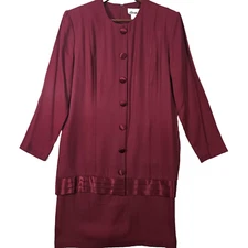 Vtg ALLISON CHE Womens Size 12 Mock 2pc Lined Dress Zips Burgundy Red Crepe USA
