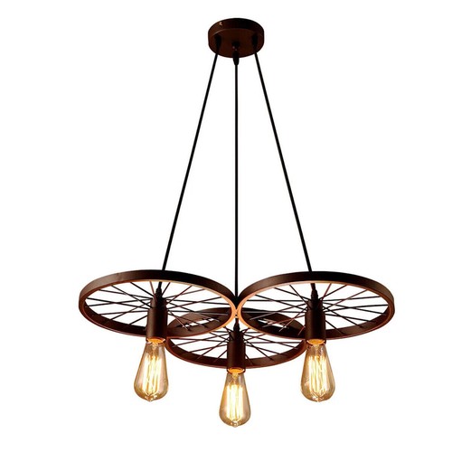 Vintage 3 Way Wheel Ceiling Light Industrial Hanging Pendant Lights for Cafe Bar - Picture 32 of 33