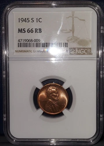 1945 S Lincoln Cent NGC MS 66 RB