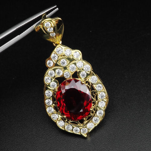 Gorgeous Red Tourmaline Rare 20.80Ct 925 Sterling Silver Handmade Gold Pendants - Picture 1 of 6