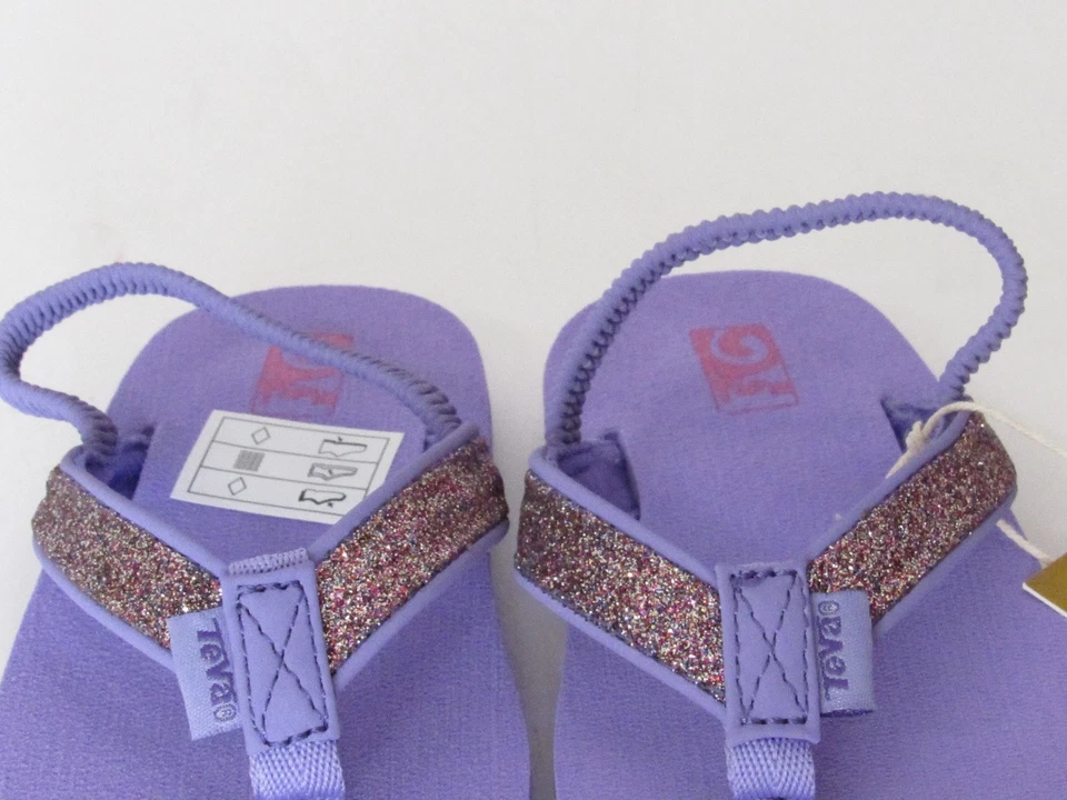 Sandalias chanclas TEVA para niñas pequeñas talla 6 púrpura brillo sin cordones NUEVAS Foto 4 de 4