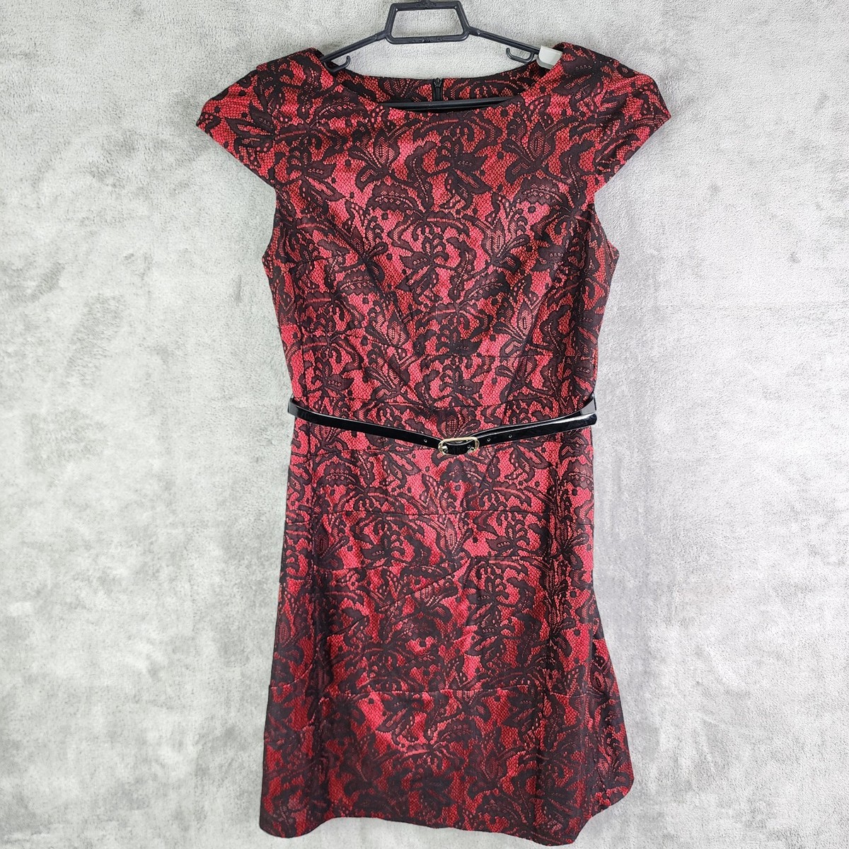 Womens Alyx Mini Dress Red & Black Lace Overlay Short Sleeves Belted Size  12 | eBay