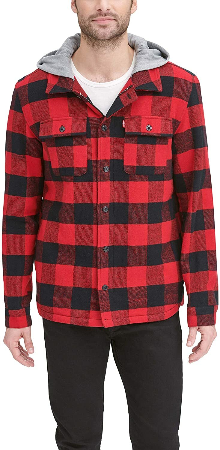Levi's Men's Cotton Shirt Jacket with Soft Faux Fur Lining and Jersey