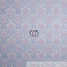 BonEful Fabric Cotton Quilt VTG White Purple Pink Silver Metallic Damask 1 SCRAP