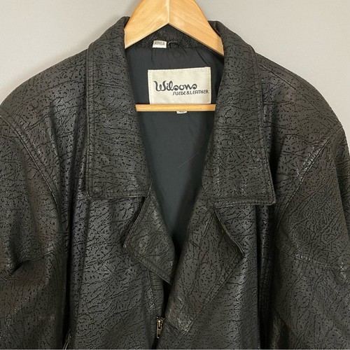 Vintage 1980s Wilsons Leather Moto Jacket Men Black Size 40 Textured Motorcycle - Picture 12 of 16