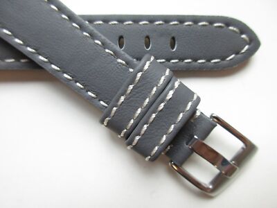 Pebble Grey Gray Sport 18 MM white stitched leather watch band strap