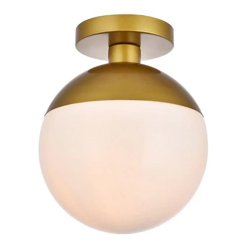 Living District Eclipse 1-Light Glass & Metal Flush Mount in Brass/Frosted White - Picture 1 of 5