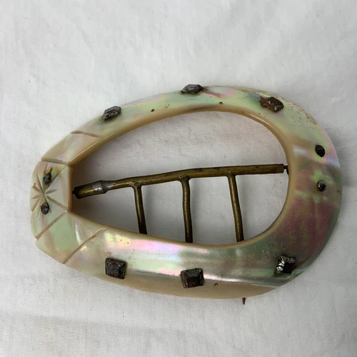 Victorian Mother Of Pearl Brass Claw Antique Belt Buckle