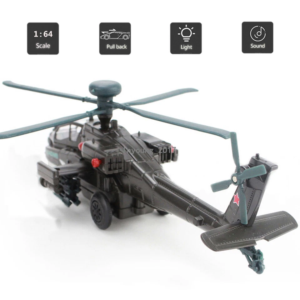 1/64 Boeing AH-64D Apache Helicopter Model Diecast Airplane Toy with Light Sound - Image 2 of 4