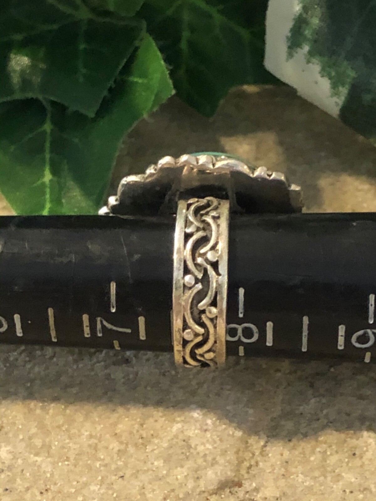 STERLING SILVER Large Turquoise Scroll Ring 15.6 … - image 10