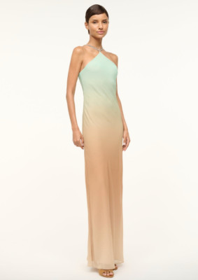 NWT $600 Staud Cadence Ombre Chiffon Halter Dress Maxi Gown Sz 4