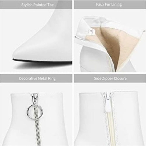 Dream Pairs Sianna-3 Chunky Heel Ankle Booties Pointed Toe Boots White NIB Sz 5 - Picture 9 of 14
