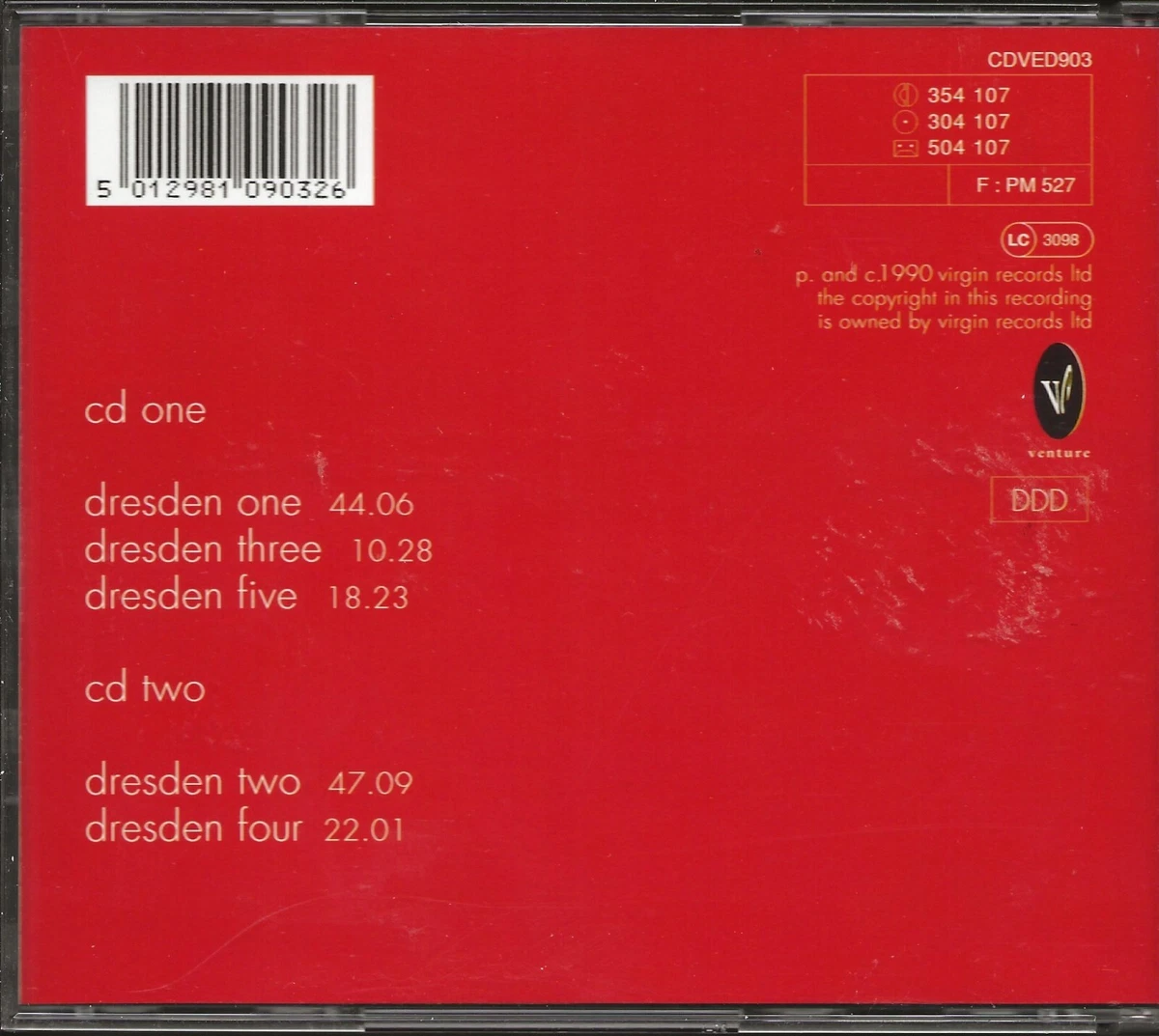 KLAUS SCHULZE - Dresden Performance (Virgin Records #CDVED 903