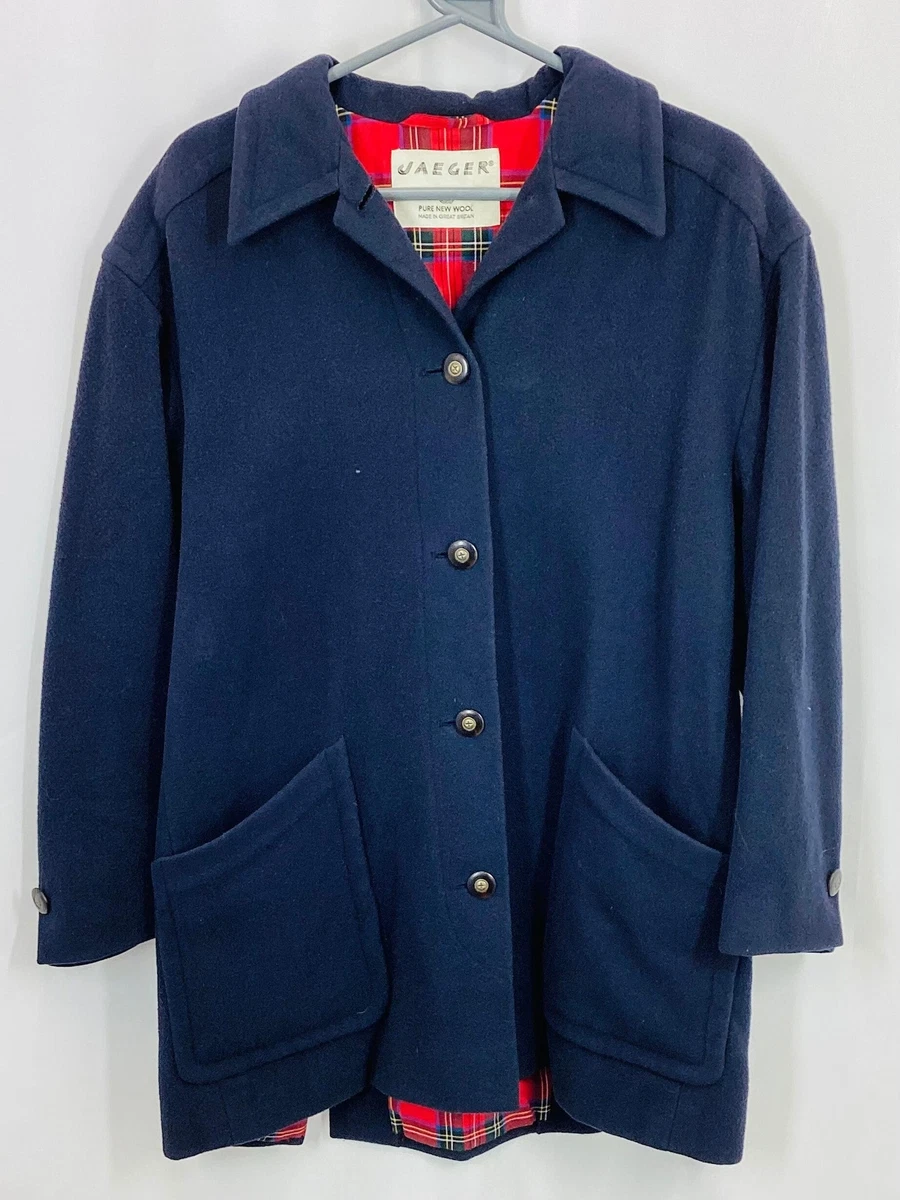 Jaeger Navy Tartan Lined Pure Wool Coat UK S eBay