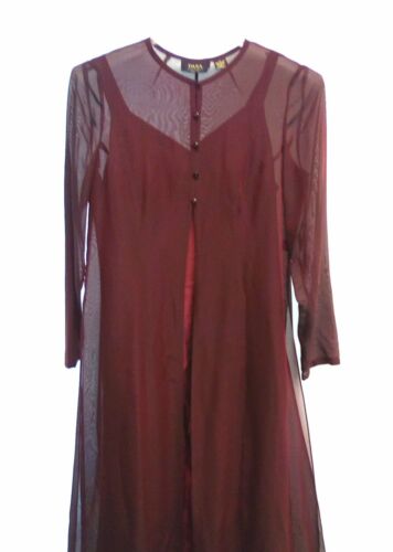 Size10 Vintage Dana Buchman Silk Currant Red Evening Gown Sheer Silk Cover B91 - Picture 2 of 12