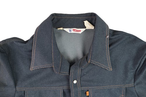 VTG 70s LEVI LEVI'S USA Men’s XL Long Blue Snap Trucker Polyester Jacket - Picture 3 of 12