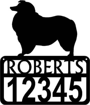 Rough Collie Personalized Dog Sign with Name & House Numbers - Made in USA
