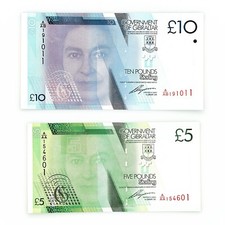 2 diff. Gibraltar 5 Pounds P-35, 10 Pounds P-36 Au-Unc.