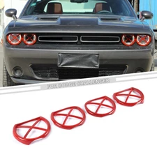 4pc Front Headlight Lamp Cover Trim Guards Decor For Dodge Challenger 2015+ Red 