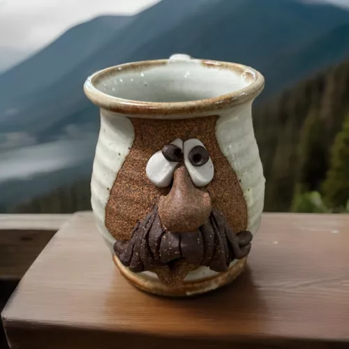 Vintage Artist Signed Ugly Face Mustache Mug