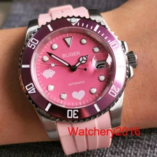 New BLIGER Pink Pig Pattern 24 Jewels NH35A Movement Automatic Men's Watch Date