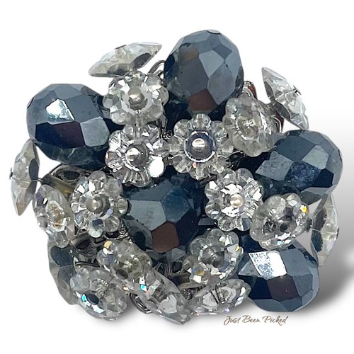 Vendome Cluster Schwarz Glas Brosche Anstecknadel Silber - Bild 2 von 3