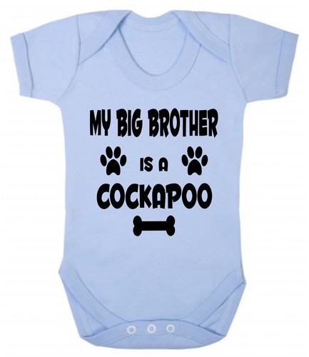 Body de bebé My Big Brother (o Sister) Is A Cockapoo azul o rosa de algodón - Imagen 4 de 5