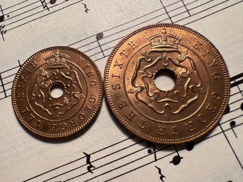 SOUTHERN RHODESIA ½ + 1 penny 1951 KM26+25 Br TOP GRADE PAIR - RARE THIS NICE ! - Picture 2 of 2