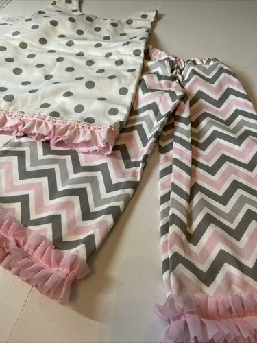 My Melty Boutique Girls Size 5 T Pink Gray Chevron Polka Dots Southern 2 Pcs Set - Picture 12 of 12