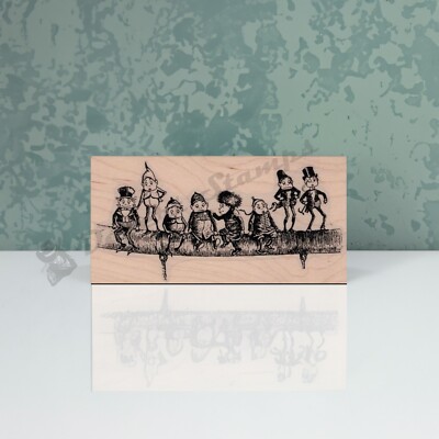 Elves On Branch Rubber Stamp, Elves Stamp, Brownies Stamp, Elf Stamp, Greenies