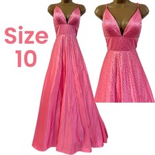 Barbie pink satin V-neck crystal A-line long formal prom pageant dress size 10