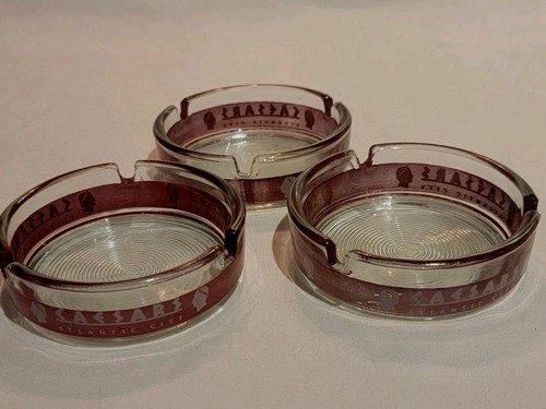 Lot Of 3 CAESARS Resort Glass Ashtrays Atlantic City
