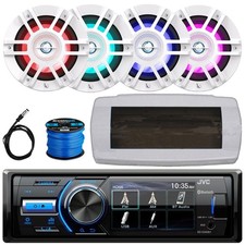 JVC KD-X560BT Single-DIN Boat Receiver W/White Cover, 4x 6.5" 300W Max Speakers