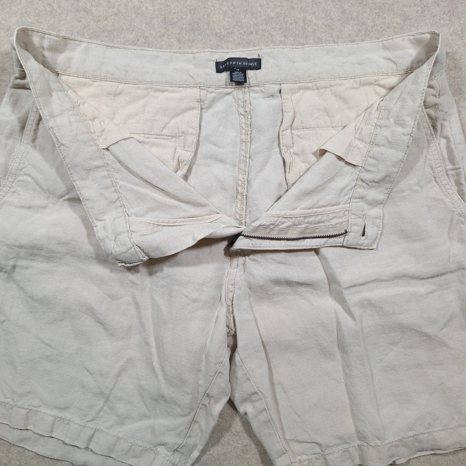 Pantalones Cortos Saks Fifth Avenue de Lino para Hombres 34 Beige Frente Plano Informales Playa Ligeros Foto 2 de 4