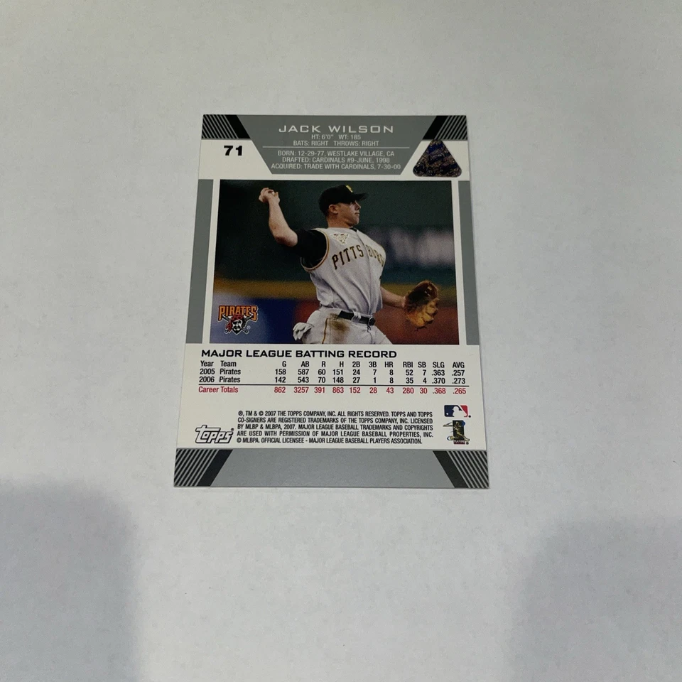 Jack Wilson 2007 Topps Co-Signers 1 Of 1 Authentic Printing Plate *Misprint - Image 2 of 2