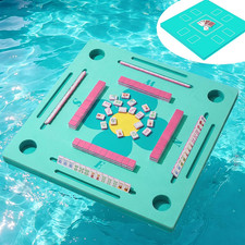 Floating Mahjong Table for Pool, Double-Sided Waterproof Game Tray with Cup Hold