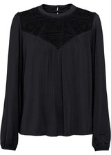 Shirt mit Spitze Gr. 40/42 Schwarz Damen Langarmshirt Bluse Oberteil Neu