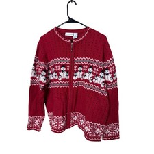 Croft  Barrow Red Snowman Fair Isle Knit Zipper Front Cardigan Sweater XL