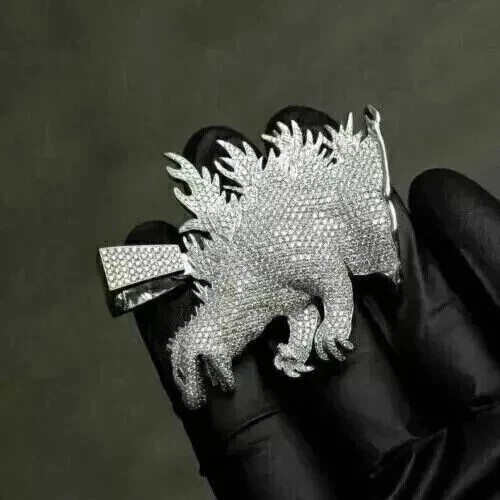 4,00 kt runder Moissanit anpassen Godzilla Anhänger 14 K Weißgold vergoldet - Bild 2 von 11
