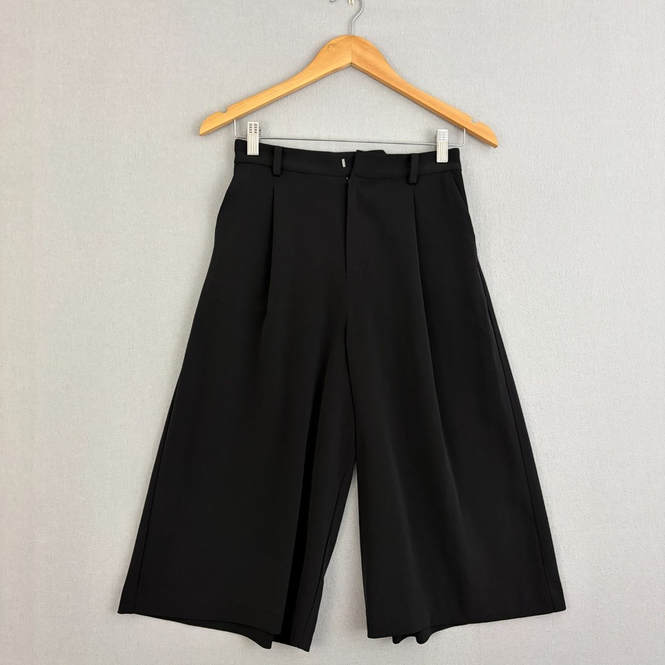Uniqlo Pants Womens Small Black Wide Leg Culottes Pleated High Waist Office Work