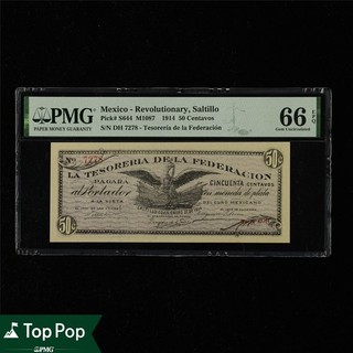 1914 Mexico Revolutionary Saltillo 50 Centavos Pick#S644 PMG 66EPQ UNC Top Pop
