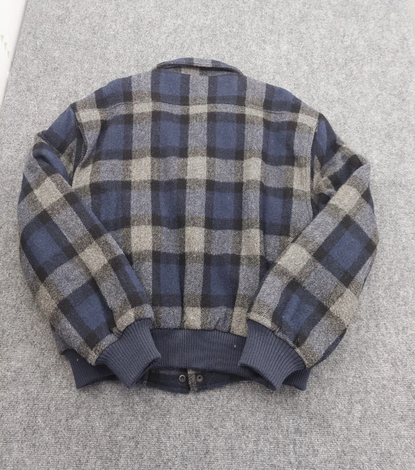 Винтажный членов только шерстяная куртка 46 синий клетку бомбардировщик молнии с подкладкой Eurocraft - Изображение 2 из 4