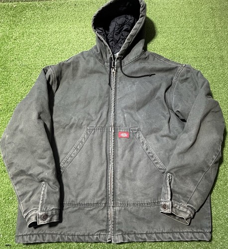 Vintage Dickies Jacke Stepp gefüttert verwaschen schwarz Kapuze Ente Canvas Mantel 2XL