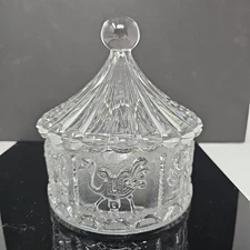 Vintage Goebel Lead Crystal Carousel Horse Circus Animal Tent Large Covered Dish