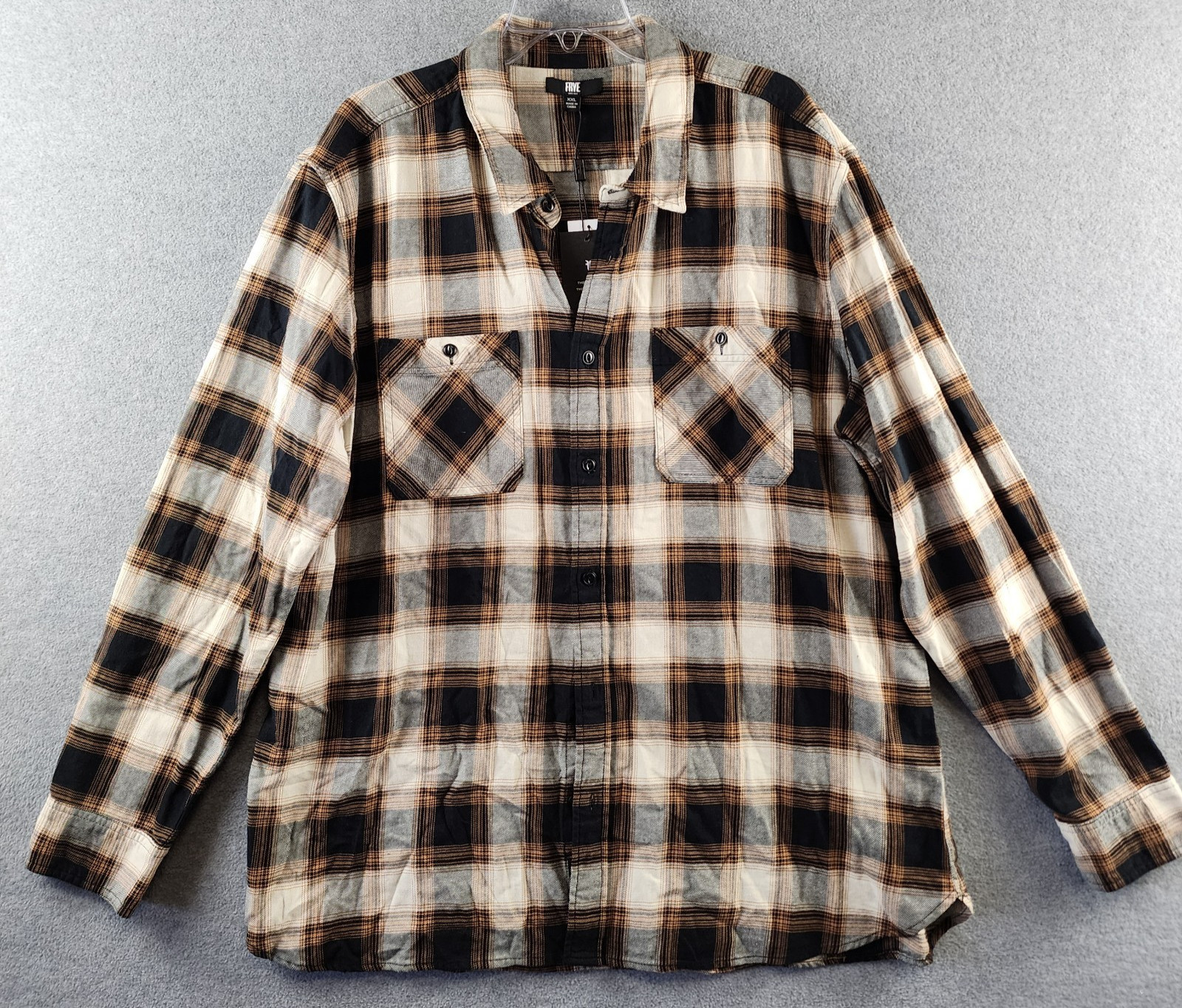 Frye Jacquard Flannel Shirts Mens XXL Almost Black Long Sleeves Button Closure 6490₽